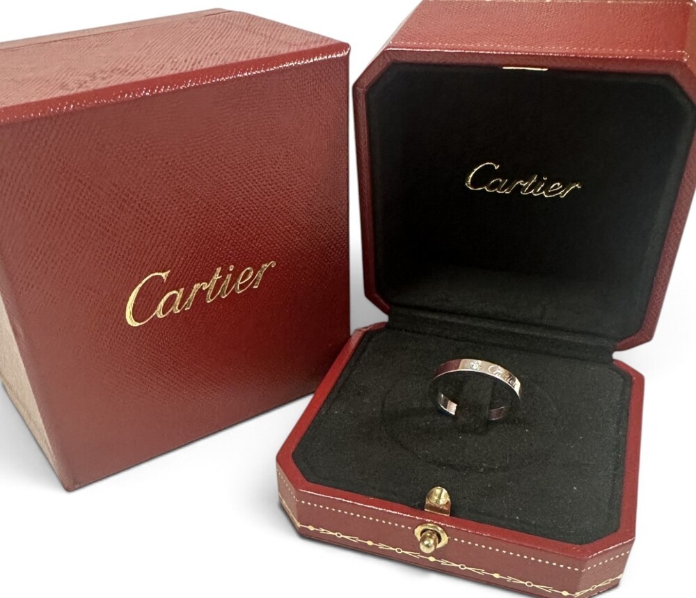 C de Cartier Diamond Ring Platinum BandSize 53 / 6.5 3mm with Presentation Box